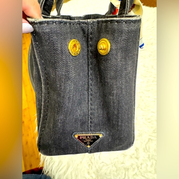 PRADA Black Denim Logo-Print Small Tote Bag - Picture 6 of 16